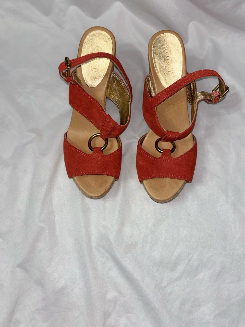 Women’s Orange Suede Cork Platform Sandals - COACH - Picture 2 of 8